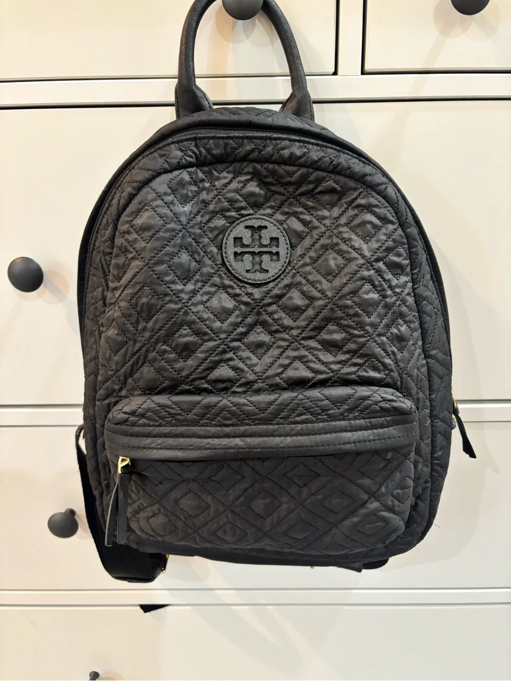 Tory Burch Black Quilted Logo Backpack